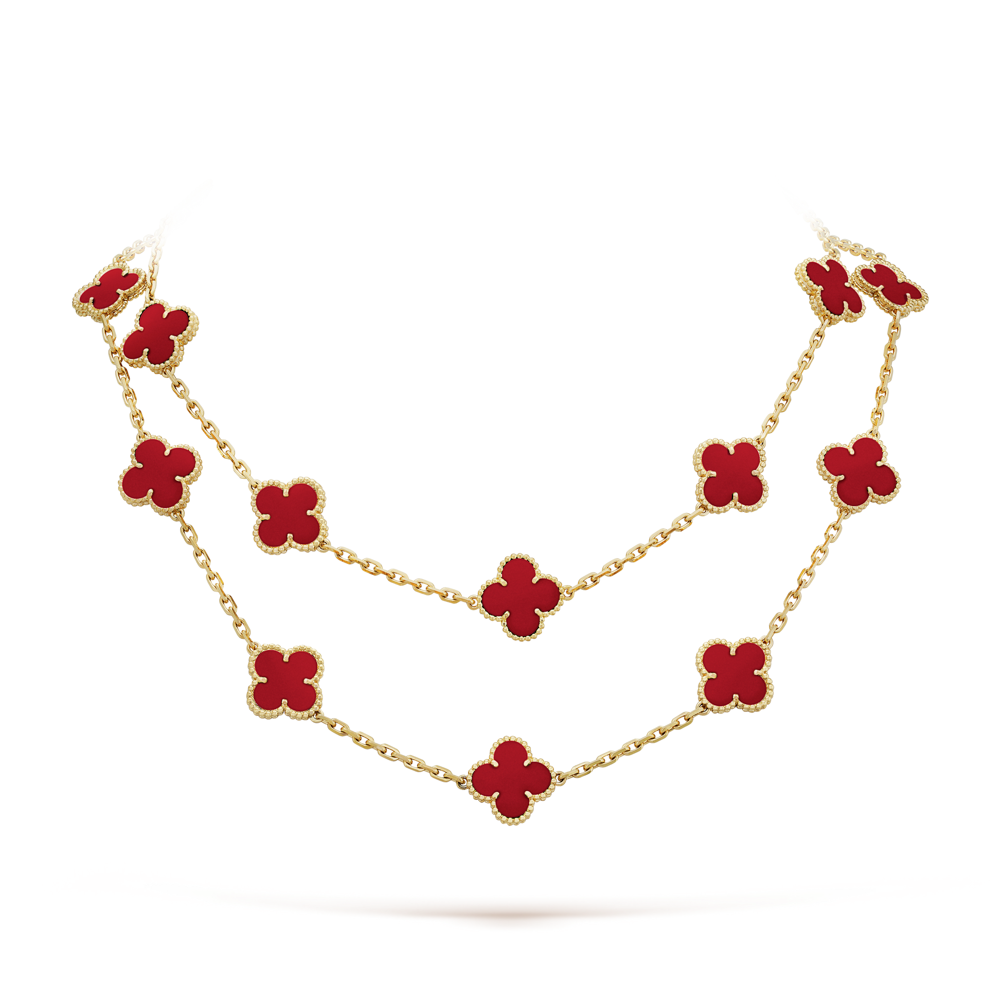 Vintage Alhambra Carnelian 20 Motifs Long Necklace
