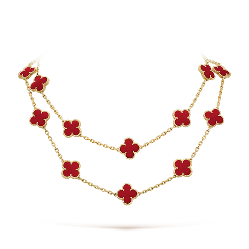 Vintage Alhambra Carnelian 20 Motifs Long Necklace