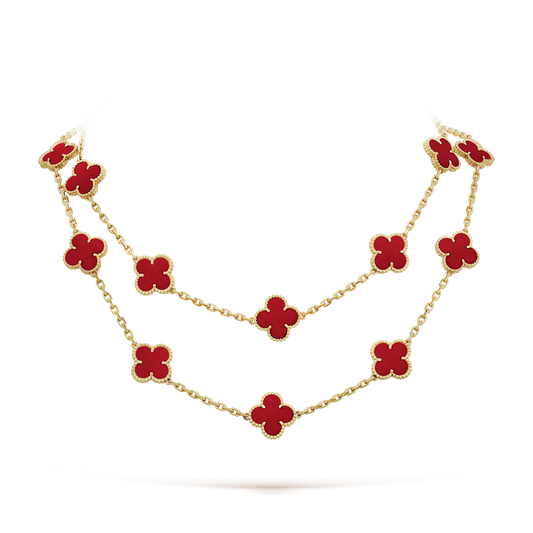 Vintage Alhambra Carnelian 20 Motifs Long Necklace