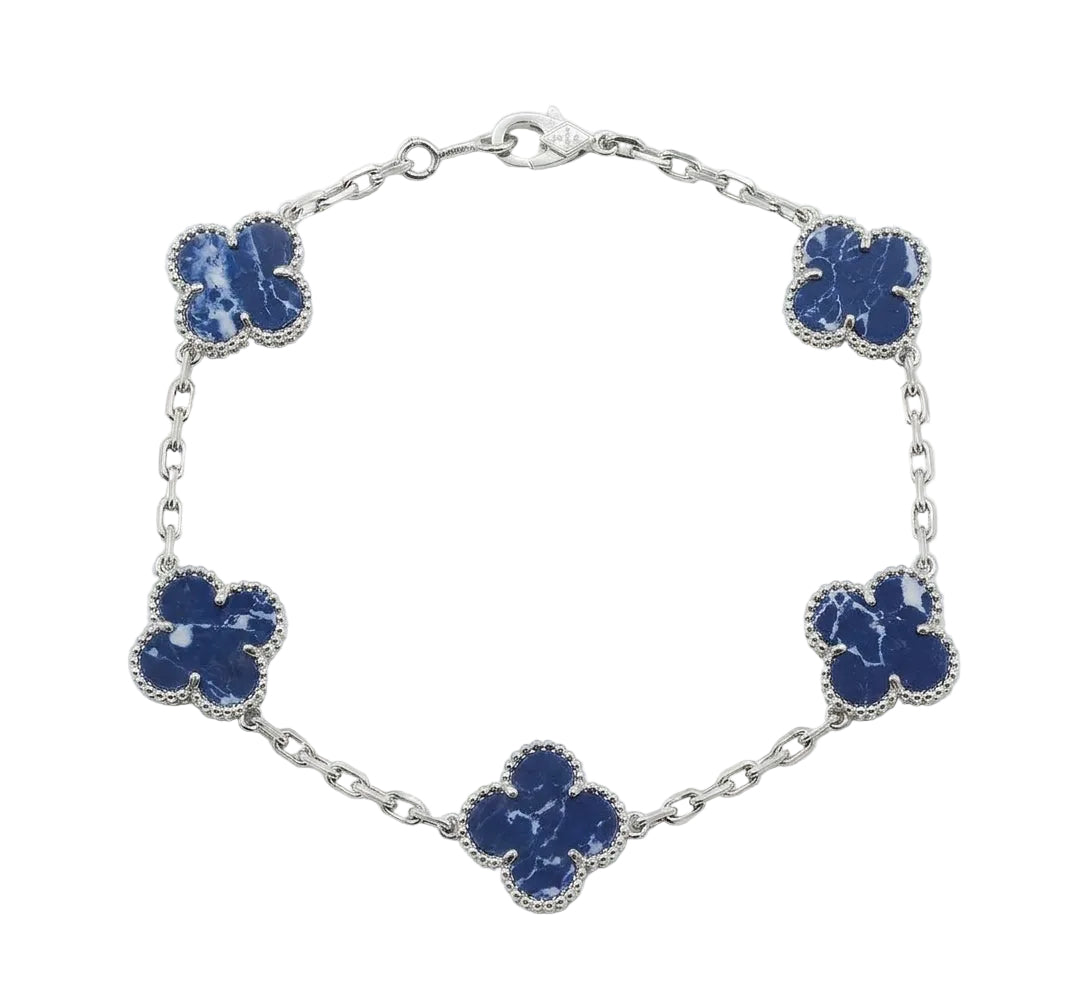 Vintage Alhambra Five Motifs Crystal Blue Clover Bracelet