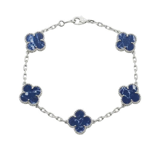 Vintage Alhambra Five Motifs Crystal Blue Clover Bracelet