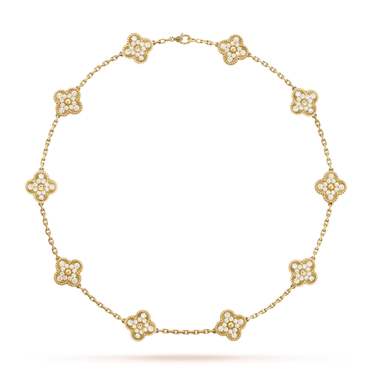 Vintage Alhambra 10 Motifs Cubic Zirconia Pendant Necklace