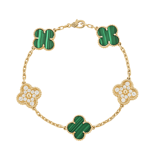 Vintage Alhambra Five Motifs Malachite Bracelet