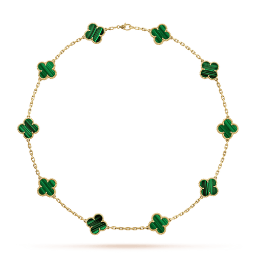Vintage Alhambra Malachite 10 Motifs Pendant Necklace