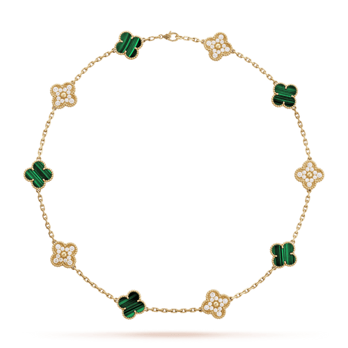Vintage Alhambra Malachite 10 Motifs Pendant Necklace