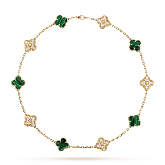 Vintage Alhambra Malachite 10 Motifs Pendant Necklace