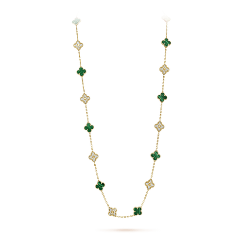 Vintage Alhambra Malachite 20 Motifs Long Clover Necklace