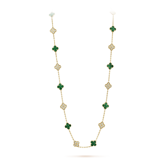 Vintage Alhambra Malachite 20 Motifs Long Clover Necklace