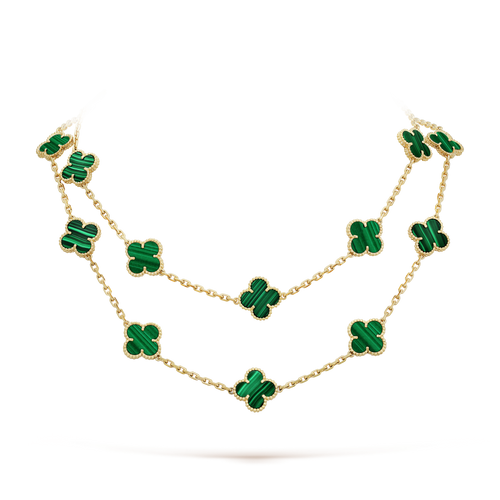 Vintage Alhambra Malachite 20 Motifs Long Necklace