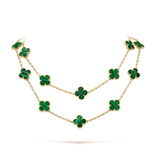 Vintage Alhambra Malachite 20 Motifs Long Necklace