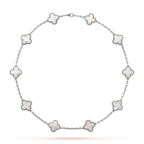 Vintage Alhambra Mother of Pearl 10 Motifs Pendant Necklace