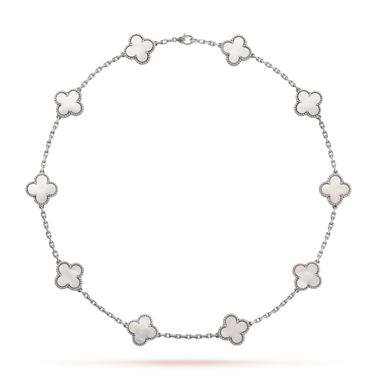 Vintage Alhambra Mother of Pearl 10 Motifs Pendant Necklace
