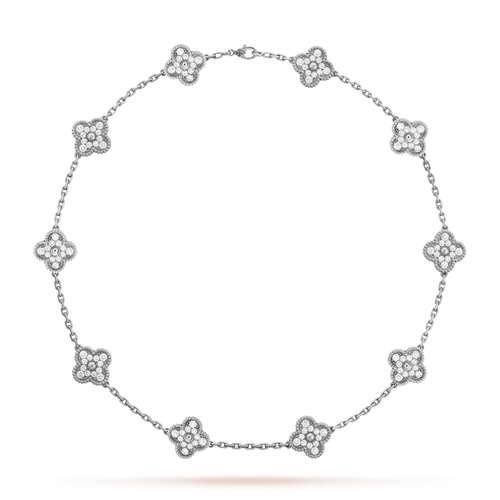 Vintage Alhambra 10 Motifs Cubic Zirconia Pendant Necklace