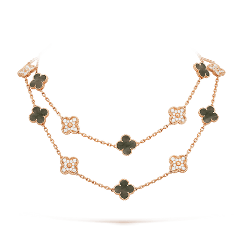 Vintage Alhambra Onyx 20 Motifs Long Necklace