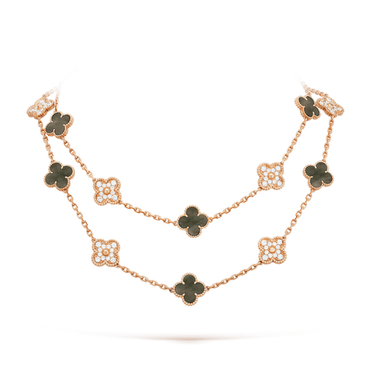Vintage Alhambra Onyx 20 Motifs Long Necklace