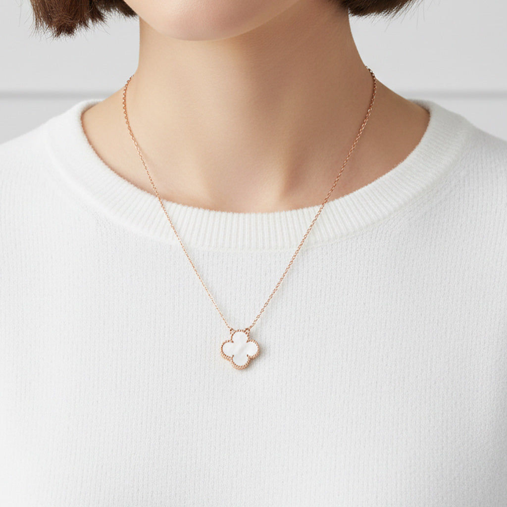 Vintage Alhambra Pink Mother of Pearl Pendant Necklace