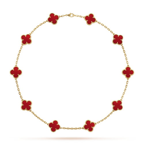 Vintage Alhambra Red Carnelian 10 Motifs Pendant Necklace