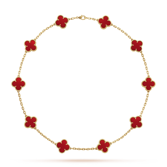 Vintage Alhambra Red Carnelian 10 Motifs Pendant Necklace