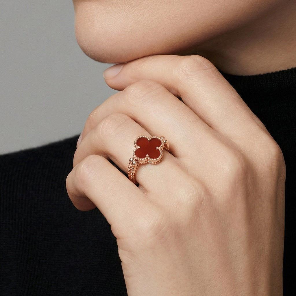 Vintage Alhambra Reversible Carnelian Cubic Zirconia Ring
