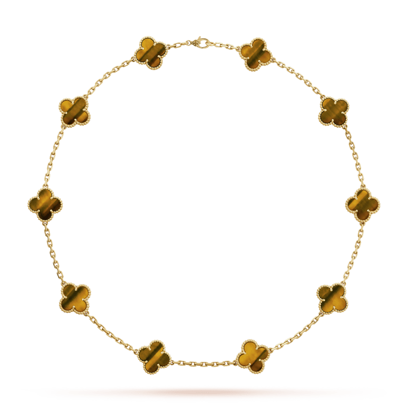 Vintage Alhambra Tigerâ€™s Eye 10 Motifs Pendant Necklace