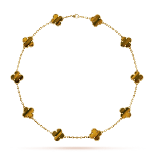 Vintage Alhambra Tigerâ€™s Eye 10 Motifs Pendant Necklace