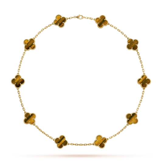 Vintage Alhambra Tigerâ€™s Eye 10 Motifs Pendant Necklace