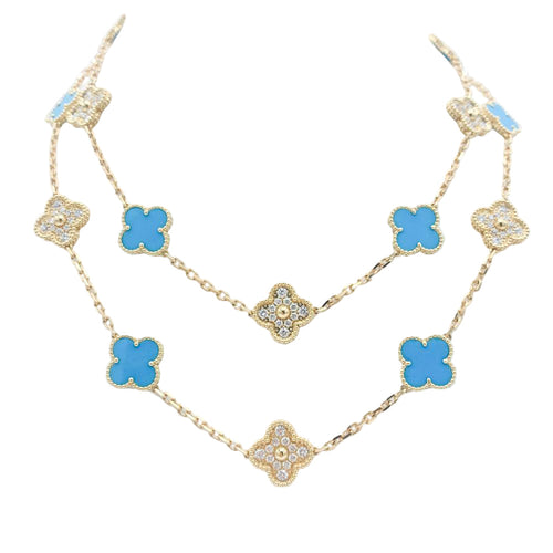 Vintage Alhambra Turquoise 20 Motifs Long Necklace