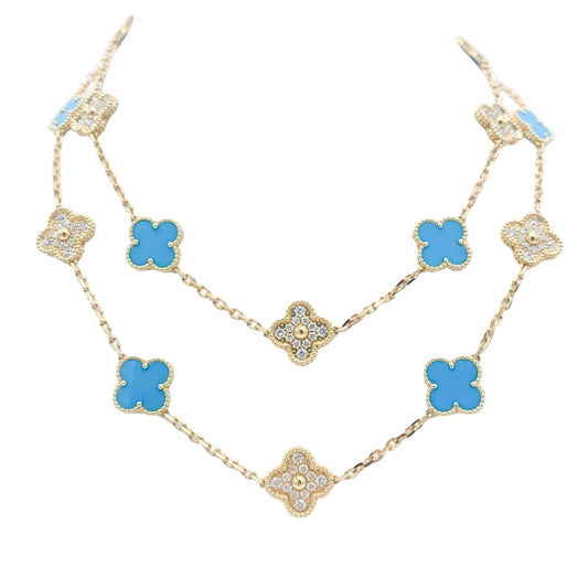 Vintage Alhambra Turquoise 20 Motifs Long Necklace