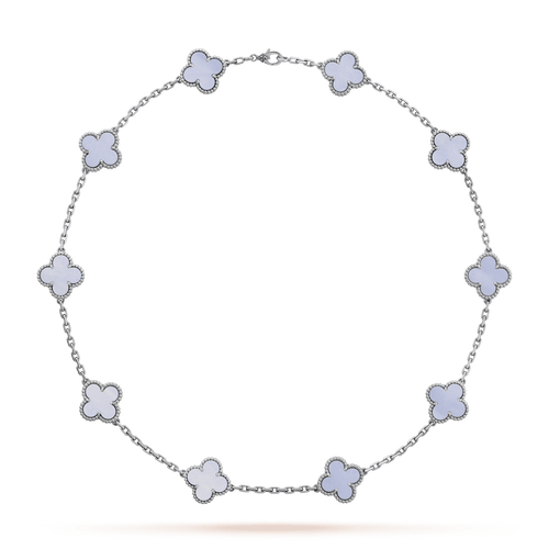 Vintage Alhambra White Chalcedony 10 Motifs Pendant Necklace