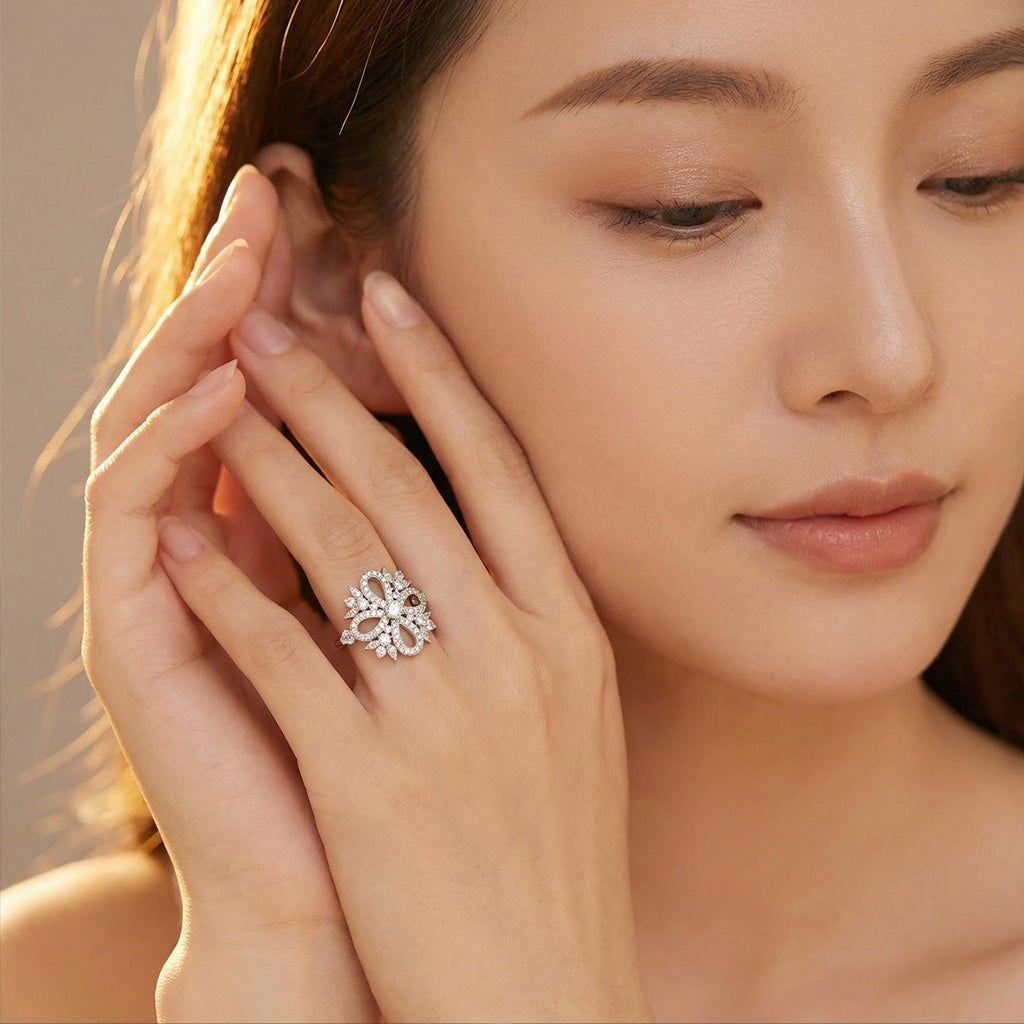 Vintage Floral Cubic Zirconia Ring