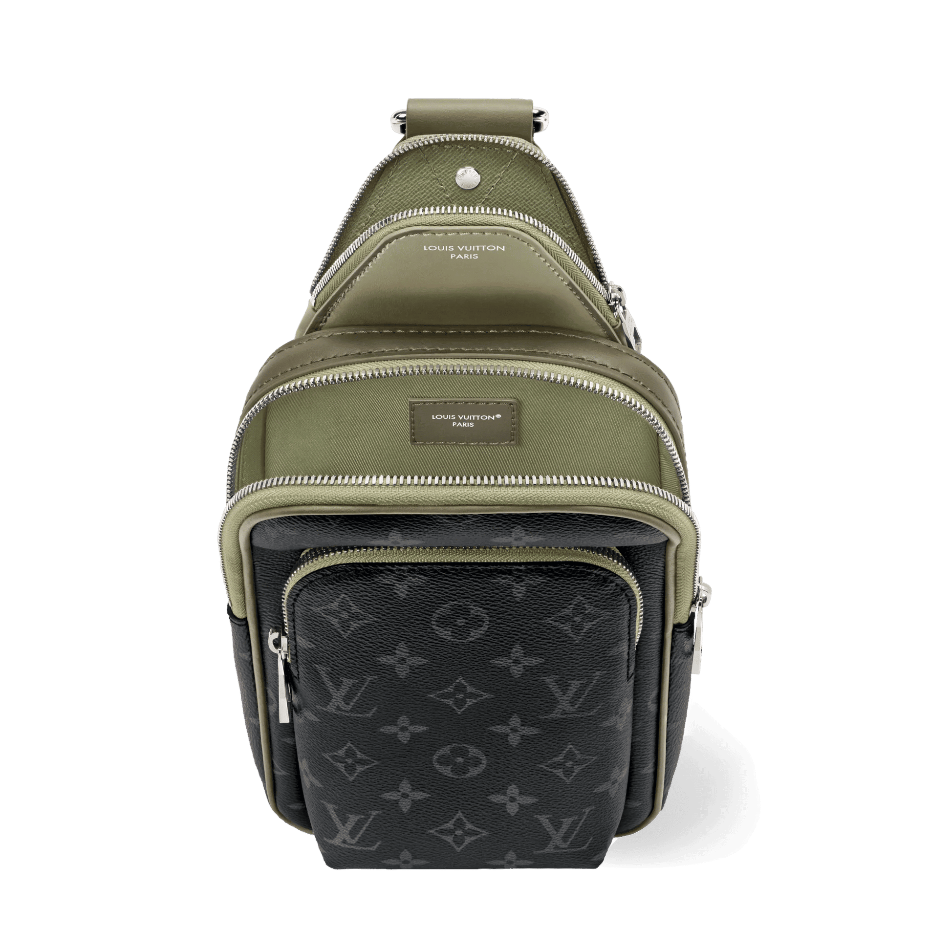 Avenue Slingbag PM Monogram Eclipse Canvas Khaki Green Palladium-Tone Hardware