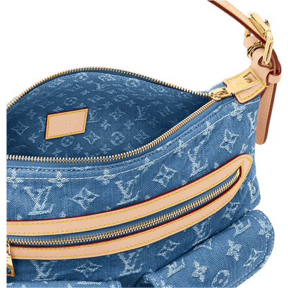 Baggy NM Blue Denim Cowhide-Leather Trim Gold-Toned Hardware