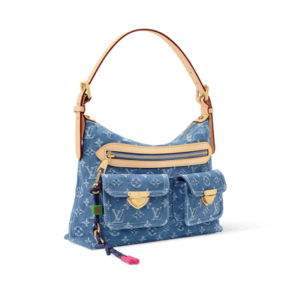 Baggy NM Blue Denim Cowhide-Leather Trim Gold-Toned Hardware