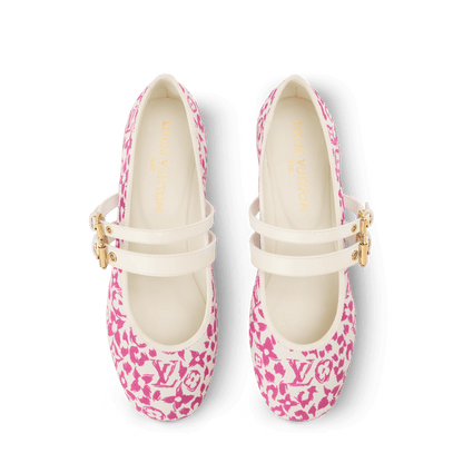 Women's Bella Mary-Jane Ballerina Pink Monogram Leopard Canvas 1AJLNX