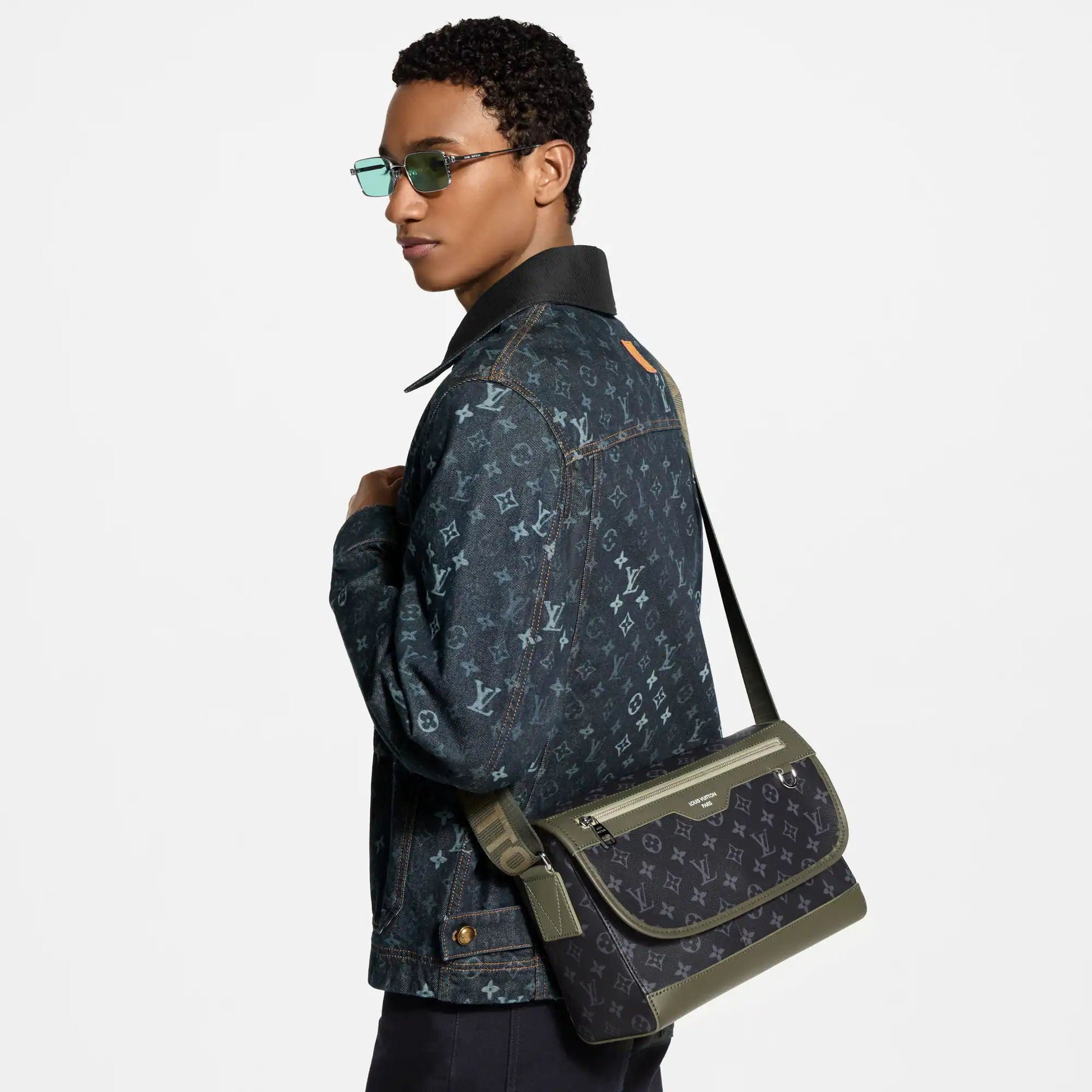 Courrier Messenger Monogram Eclipse Canvas Khaki Green Palladium-Tone Brass Hardware