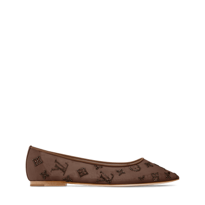 Women's Gala Flat Ballerina Brown Mesh Strass 1AIFUI