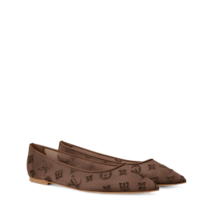 Women's Gala Flat Ballerina Brown Mesh Strass 1AIFUI