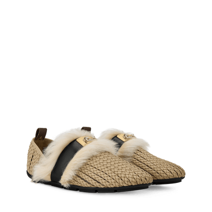 Women's Haven Flat Closed Mule Beige Braided Calf Leather Mule 1AK10F