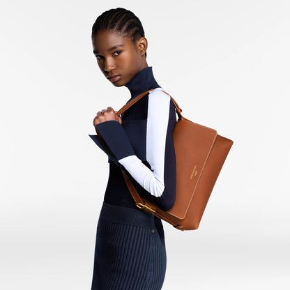 Women's Low Key Messenger Cognac Calfskin Leather Flap Bag M13151
