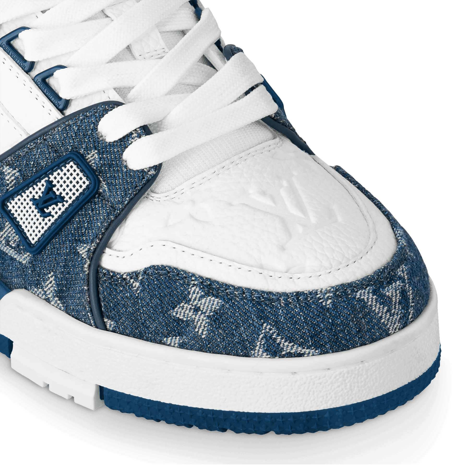 Women's LV Trainer Sneaker Light Blue Calf Leather Monogram Denim 1AC2AG