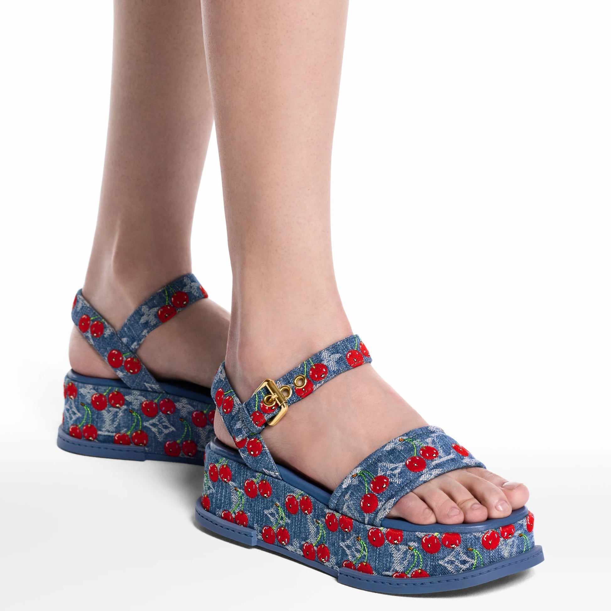 Women's Maya Platform Sandal Blue Monogram Cherry Denim 1AHNYD