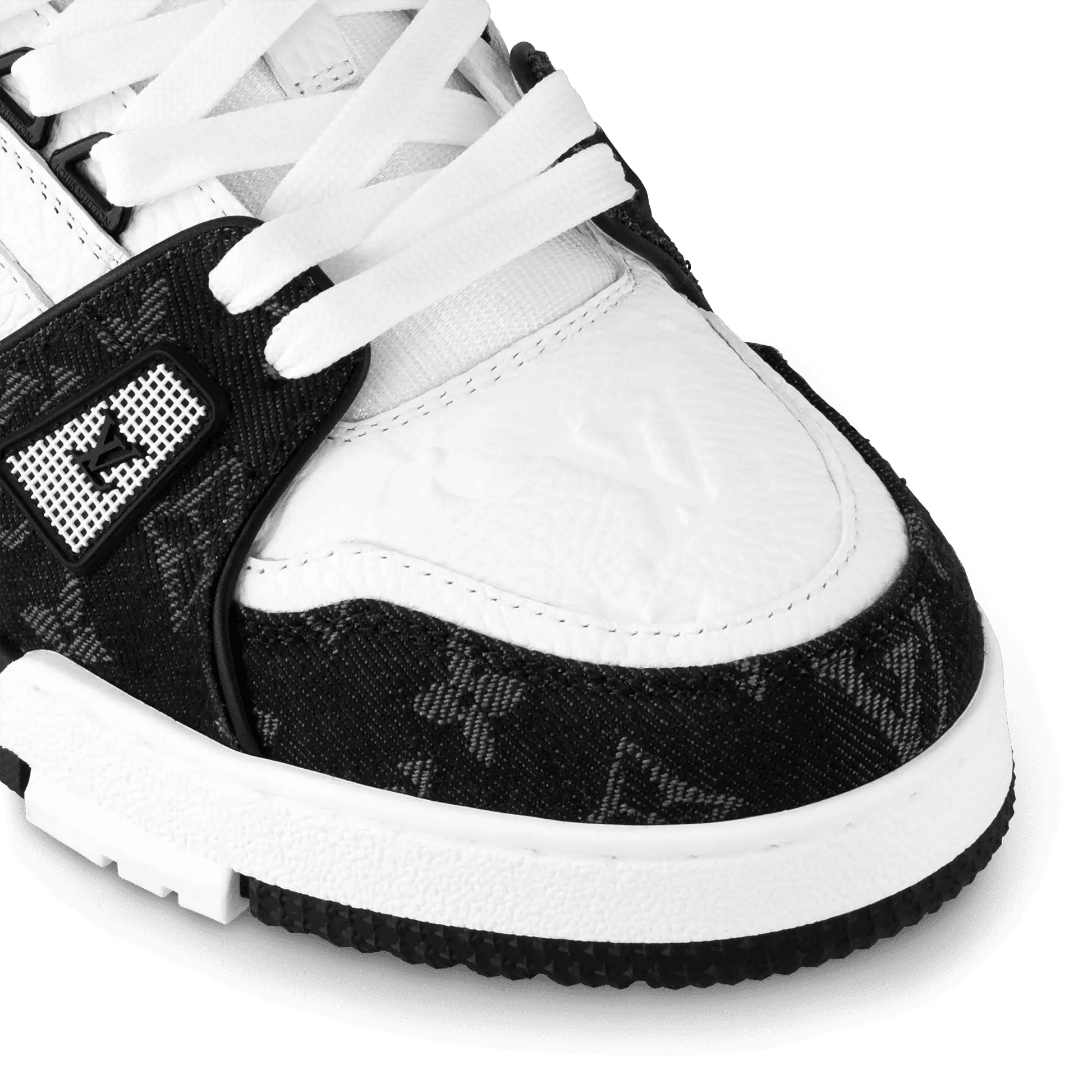 Women's LV Trainer Sneaker Black Calf Leather Monogram Denim 1AC2A7