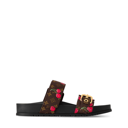 Women's Bom Dia Flat Comfort Mule Brown Monogram Cherry 1AHM03