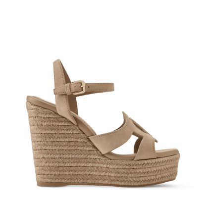 Women's LV Isola Beige Suede Baby Goat Leather Wedge Espadrille 1AJNBI