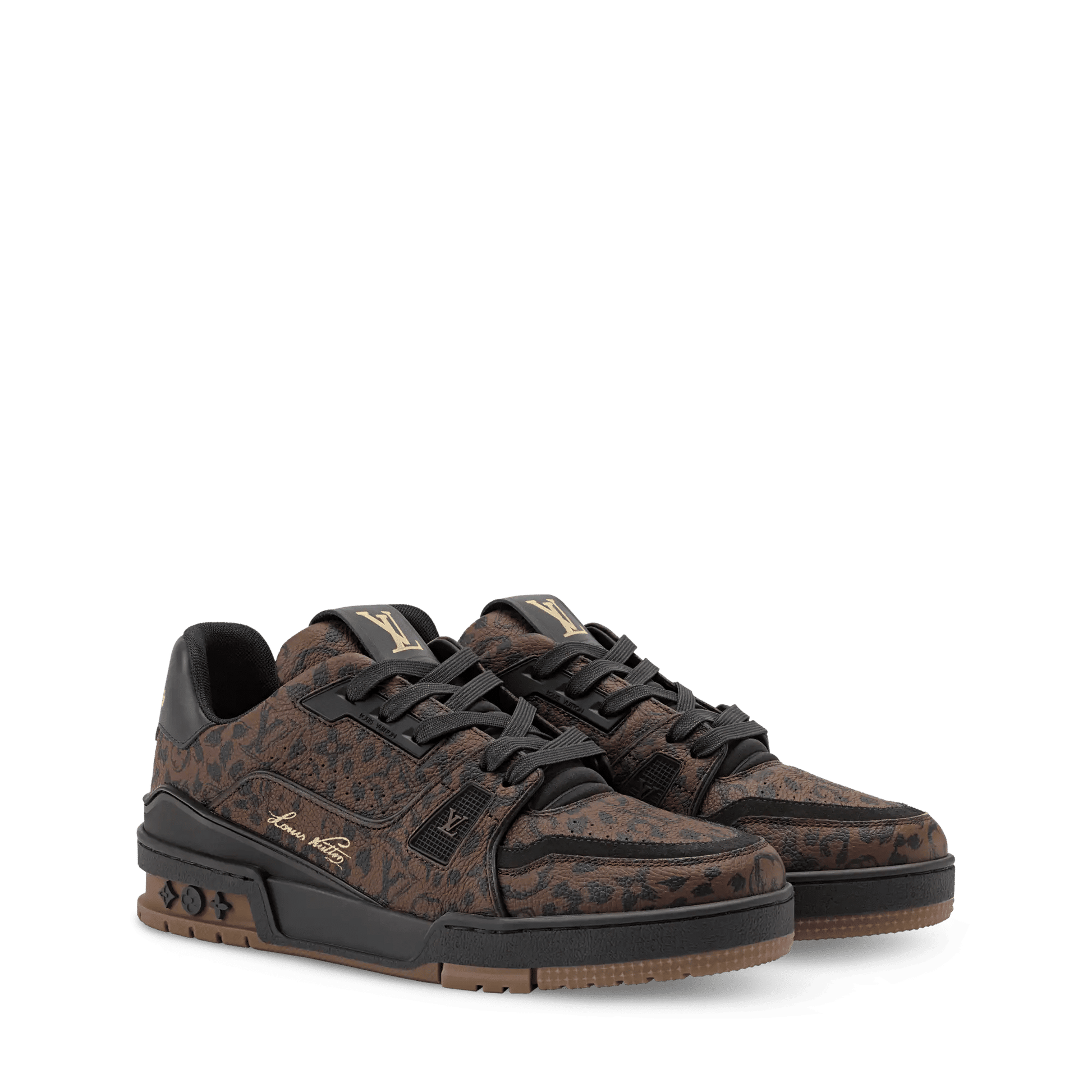 Women's LV Trainer Monogram Leopard Grained Calf Leather Sneaker 1AJJV7