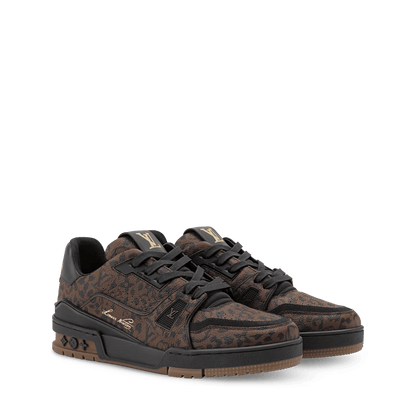 Women's LV Trainer Monogram Leopard Grained Calf Leather Sneaker 1AJJV7