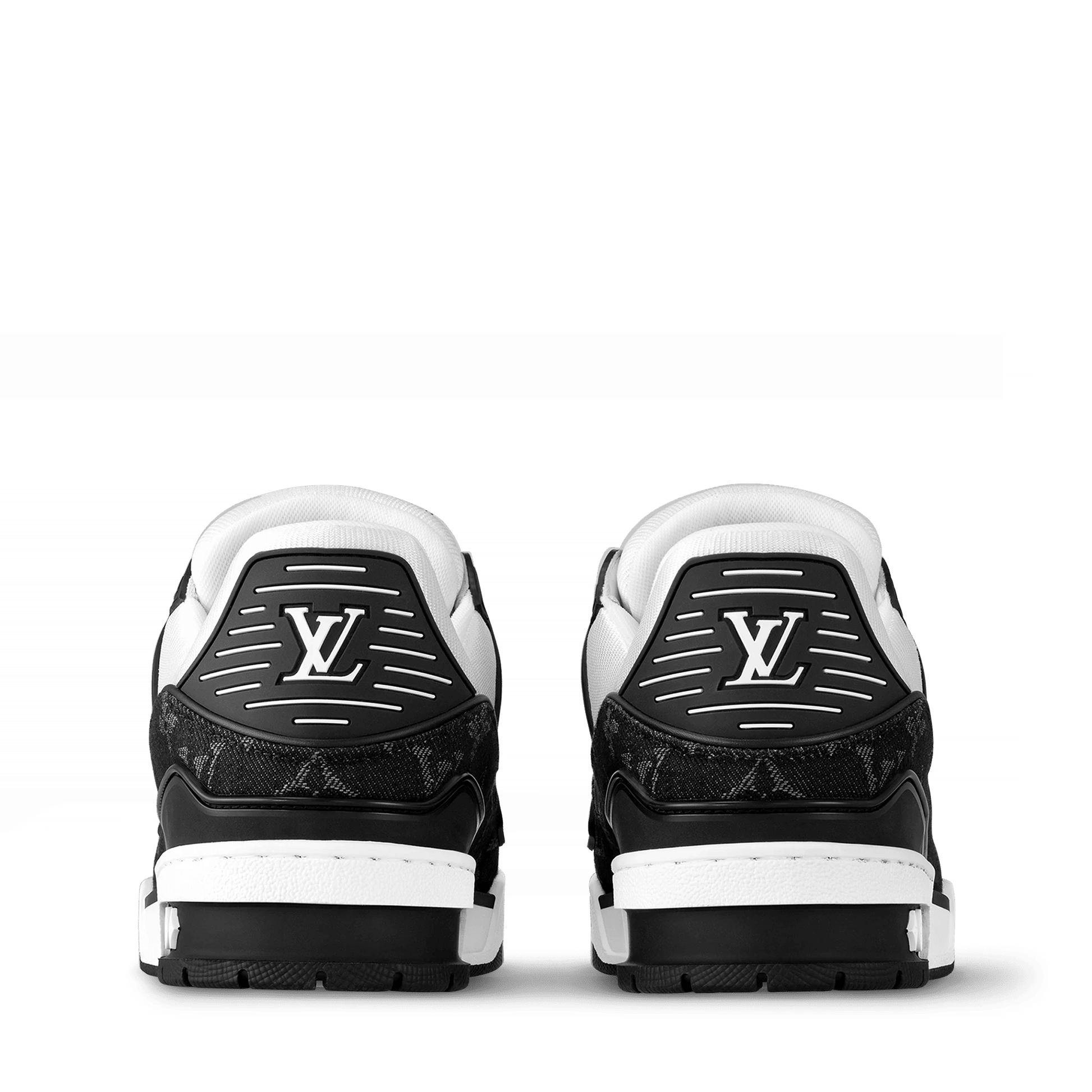 Women's LV Trainer Sneaker Black Calf Leather Monogram Denim 1AC2A7