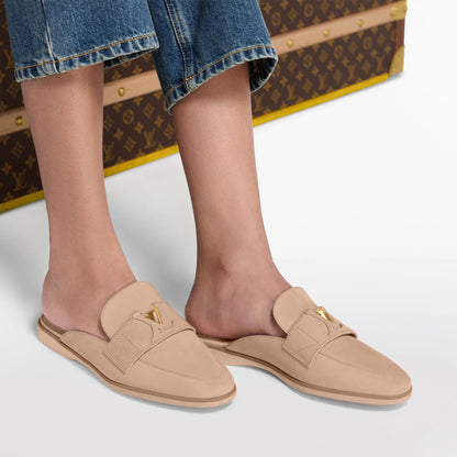 Women's LV Mare Flex Open Back Loafer Beige Nubuck Calf Leather 1AIGO4