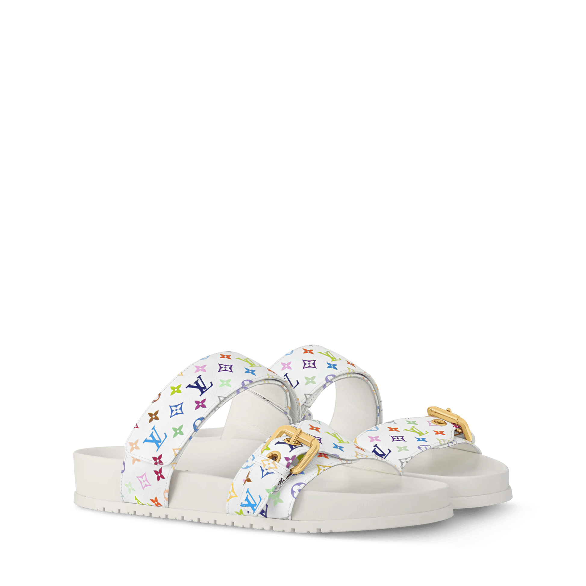 Women's Bom Dia Flat Comfort Mule White Monogram Multicolore Canvas 1AJLIH