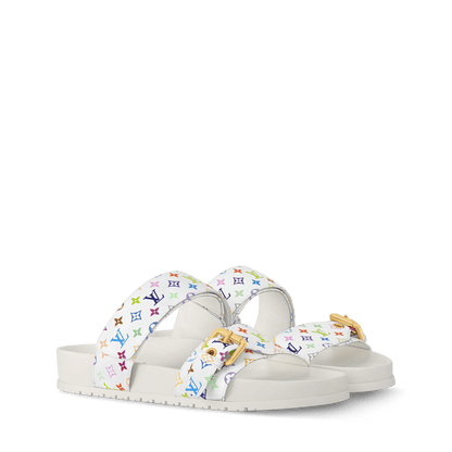 Women's Bom Dia Flat Comfort Mule White Monogram Multicolore Canvas 1AJLIH